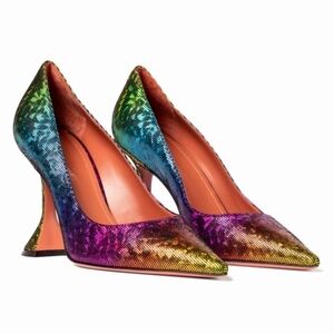NEW Amina Muaddi 38.5 Ami Multicolor Rainbow Giorgia Heels Pumps